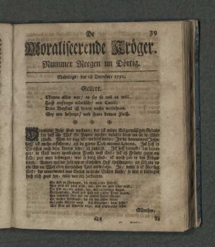 Nummer Reegen un Dörtig. Mahndags den 28. December 1750