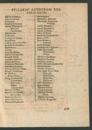 Syllabus Authorum Rhetoricorum.