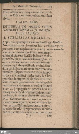 Caput XXIV. Juniperum In Morbis Circa Conceptionem Contingentibus Laudat