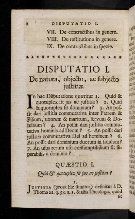 2-100, Disputatio I. De natura, objecto, ac subjecto justitiae.