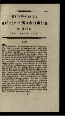 27. Stück, den 2. Aprill, 1783.