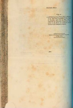 Copy of a letter form John Bebb, ... to the Court of Directors, dated the 31st May 1813 : respecting the thirteenth proposition, submitted to the House of Commons on the renewal of the company's charter