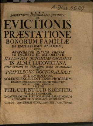 De evictionis praestatione bonorum familiae in Emphyteusin datorum