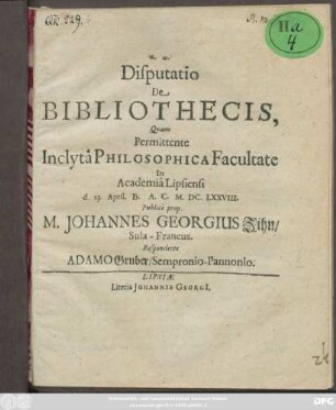Disputatio De Bibliothecis