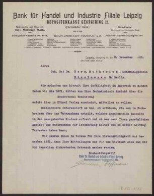 Schreiben an Hermann Muthesius (Brief)