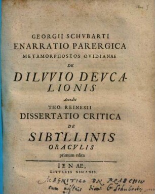Georgii Schvbarti Enarratio Parergica Metamorphoseos Ovidianae De Dilvvio Devcalionis