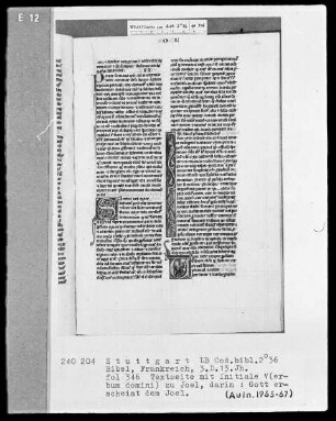 Bibel — Initiale V (erbum domini), darin erscheint Gott dem Joel, Folio 346recto