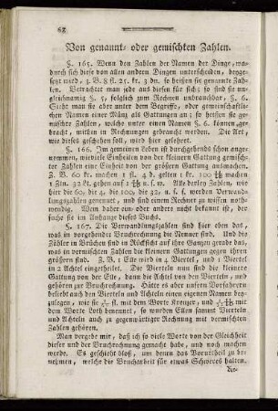 Von genannt- oder gemischten Zahlen. - Vom Dividiren gemischter Zahlen.
