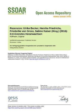 Rezension: Ulrike Becker, Henrike Friedrichs, Friederike von Gross, Sabine Kaiser (Hrsg.) (2016): Ent-Grenztes Heranwachsen