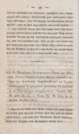 38-55 [Rezension] Dobmayer, Marian, Theologia dogmatica ; 3 u. 4