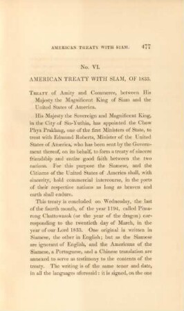 No. VI. American treaty with Siam, of 1833