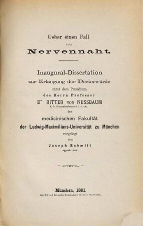 Ueber einen Fall von Nervennaht : Inaugural-Dissertation