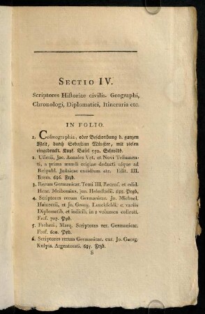 265-362, Sectio IV. Scriptores Historiae civilis, Geographi, Chronologi, Diplomatici, Itineraria etc.