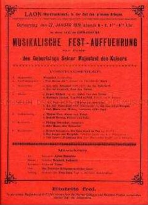 Programm einer musikalischen Fest-Aufführung für die deutsche Armee im besetzten Frankreich anlässlich des Geburtstag des Kaisers
