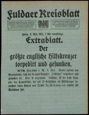 Erste Ausgabe vom Samstag, den 08. Mai 1915.
