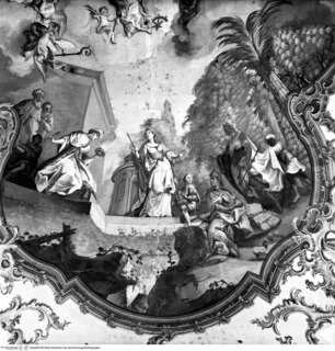 Deckenausmalung, Huldigung der Erdteile an Maria