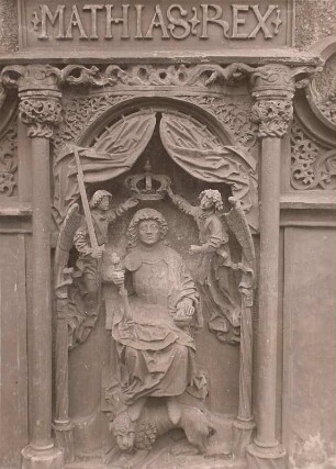 Matthias Corvinus, König von Ungarn : Bautzen, Ortenburg. Mittelnische am Torturm mit Bildnis des Königs Matthias Corvinus (Briccius Gauske, 1486)