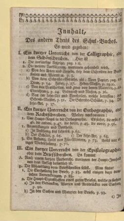 Innhalt, Des andern Theils des Schul-Buches