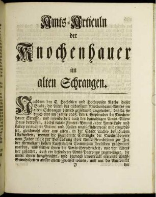 Amts-Articuln der Knochenhauer im alten Schrangen