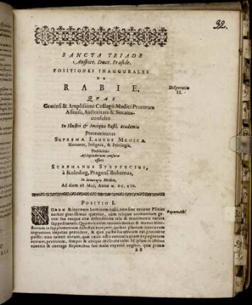 Positiones Inaugurales De Rabie, [...]