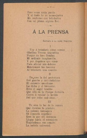 A la prensa : Dedicado a su noble dirección