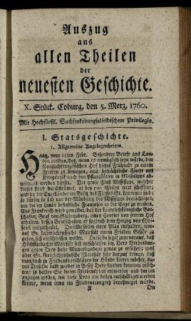 X. Stück. Coburg, den 5. Merz, 1760.
