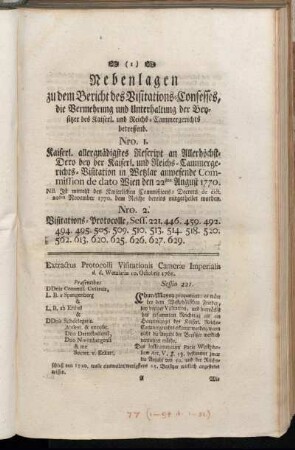 Extractus Protocolli Visitationis Cameræ Imperialis d. d. Wetzlariæ 10. Octobris 1768.