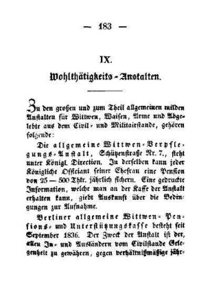 IX. Wohlthätigkeits-Anstalten