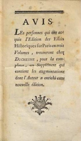 Essais Historiques Sur Paris, 1