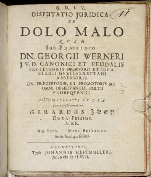 Disputatio Iuridica De Dolo Malo