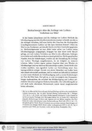 Martin Brecht - Beobachtungen über die Anfänge von Luthers Verhältnis zur Bibel