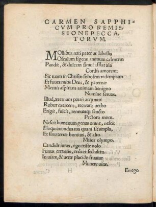 Carmen Sapphicum Pro Remissione Peccatorum.