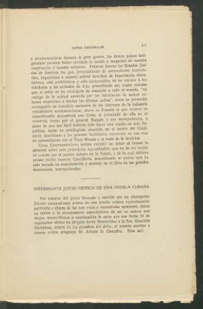 Interesante juicio crítico de una novela cubana