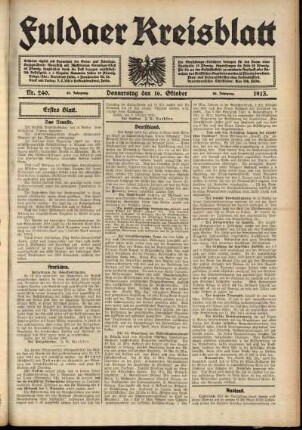 Erste Ausgabe vom Donnerstag, den 16. Oktober 1913.