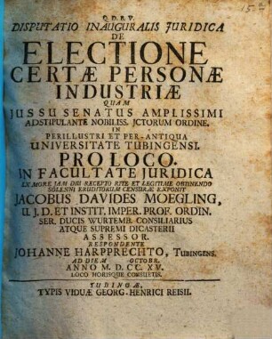 Disputatio Inauguralis Juridica De Electione Certae Personae Industriae