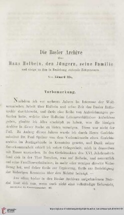 3: Die Basler Archive über Hans Holbein, den Jüngern, seine Familie und einige zu ihm in Beziehung stehende Zeitgenossen