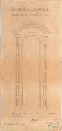 Fischer, Theodor; Ludwigsburg - Eglosheim; Kirche, Renovierung - Fenster Nordseite (Aufriss)