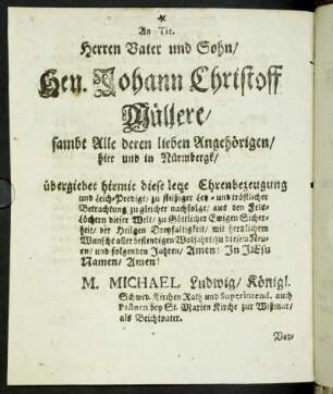 Herren Vater und Sohn/ Hen. Johann Christtoff Müllere [...]