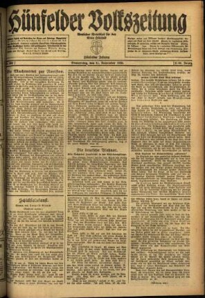 Ausgabe vom Donnerstag, den 11. November 1920.