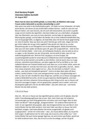 Transkript zum Video-Interview mit Sabine Zurmühl (Oral Herstory-Projekt)