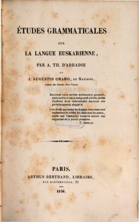 Études grammaticales sur la langue Euskarienne