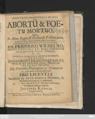Disputatio Inauguralis Medica De Abortu & Foetu Mortuo