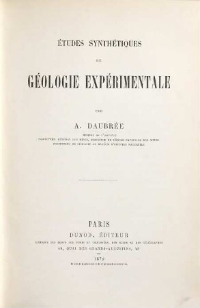 Études synthétiques de géologie expérimentale