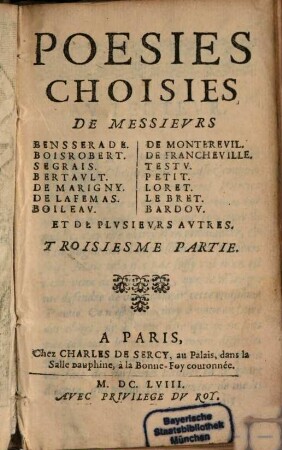 Poësies choisies. 3. (1658)