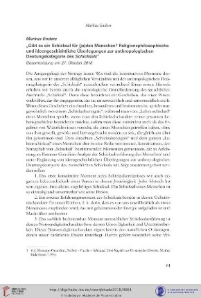 Gibt es ein Schicksal für (je)den Menschen? : religionsphilosophische und ideengeschichtliche Überlegungen zur anthropologischen Deutungskategorie des Schicksals