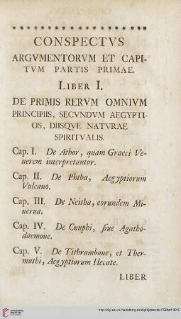 Conspectus argumentorum et capitum partis primae
