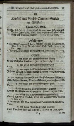 III. Kayserl. und Reichs-Cammer-Gericht zu Wetzlar.