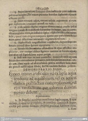 DEMONSTRATIO XXXIV. Fontes omnes artificiales vel ex lapsu aquae tendente ad aequilibrium, vel ex aeris vi elastica post factam compressionem, vel ejus rarefactione per calorem derivari merito debent.