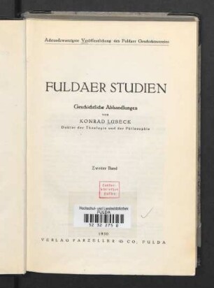 2: Fuldaer Studien : geschichtliche Abhandlungen