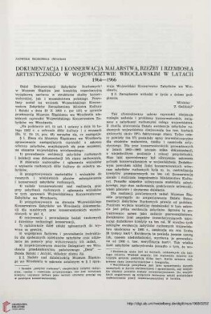 6: Dokumentacja i konserwacja malarstwa, rzeźby i rzemiosła artystycznego w województwie wrocławskim w latach 1964-1966